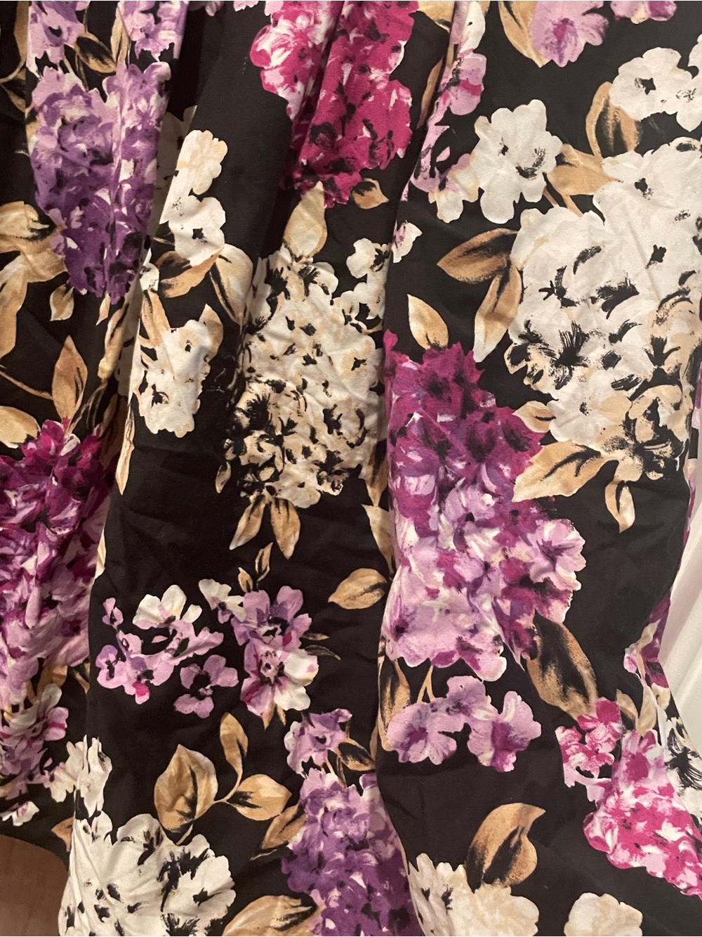 White House Black Market Black Floral Pleated Skirt with Purple and White Blooms - Picture 3 of 6